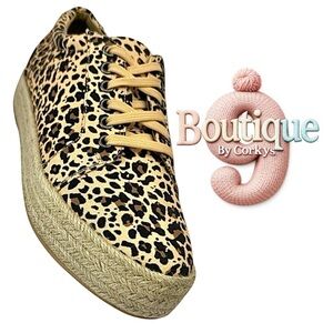 Boutique 9 Corkys Leopard Espadrille Sneakers Womens Lace Up Casual Sneakers